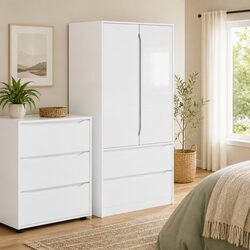 High Gloss White Wardrobe for Bedroom Storage 79.5 x 49 x 156 cm