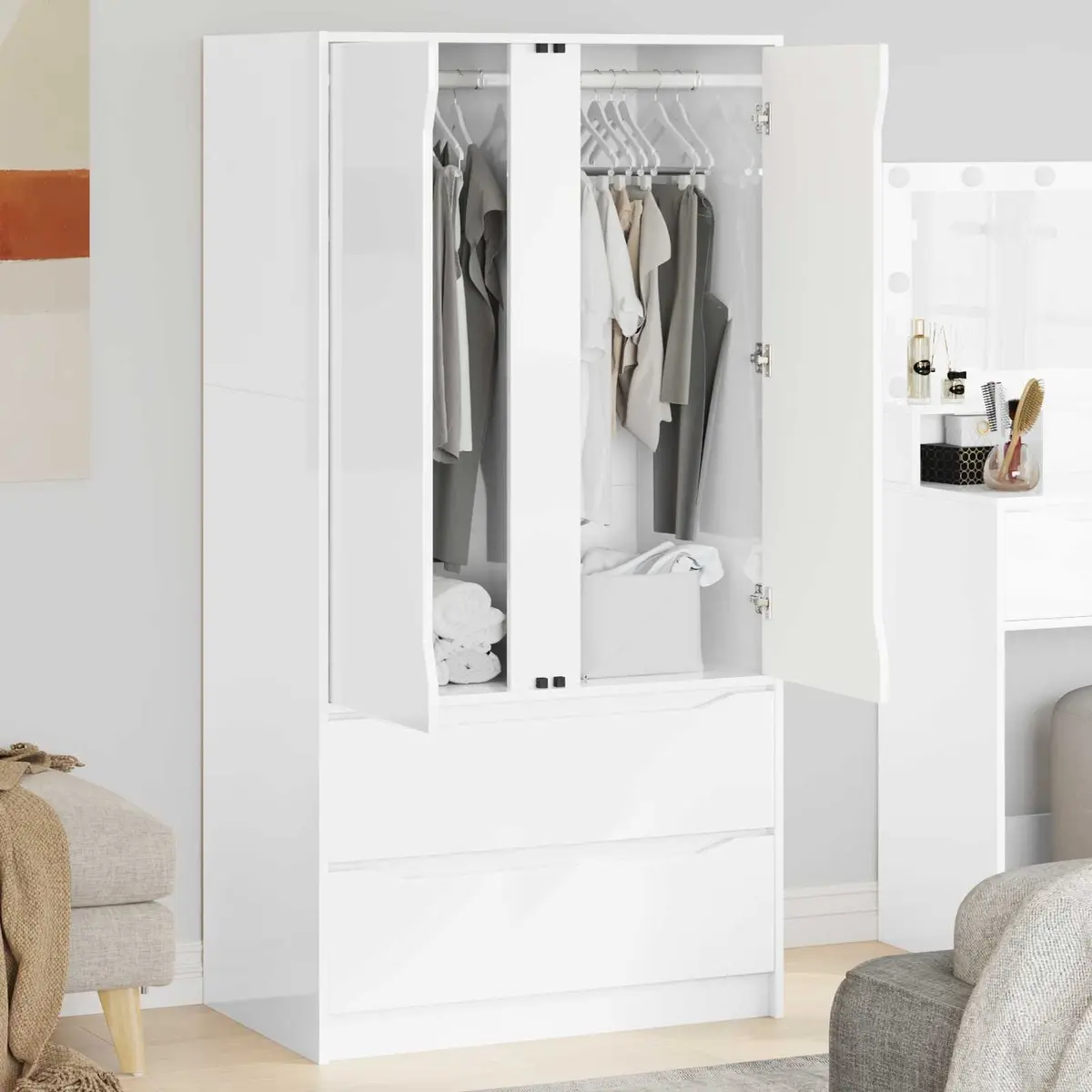 Wardrobe High Gloss White 79.5 x 49 x 156 cm Engineered Wood Bedroom Storage Cupboard Cabinet