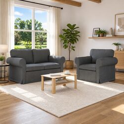 Contemporary 2-Piece Sofa Set in Dark Grey Fabric