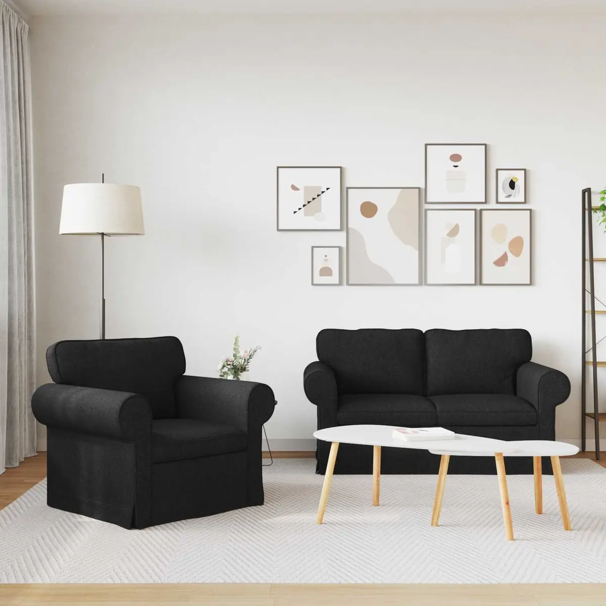 2 Piece Modular Sofa Set Black Contemporary Fabric Couch