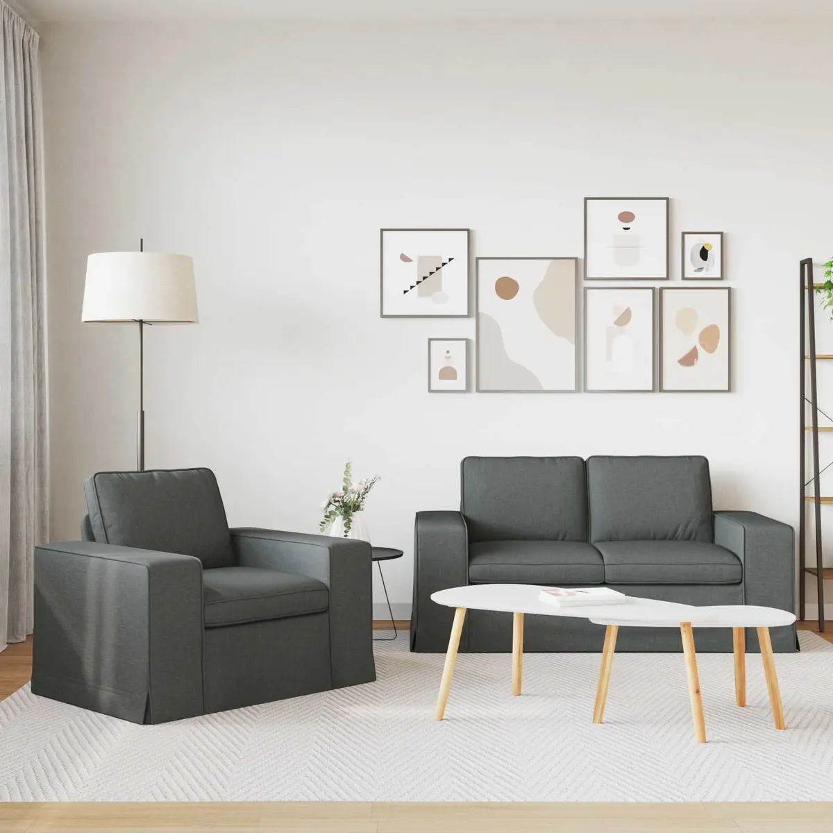 Sofa Set Grey Modular Sectional 2 Piece Fabric Couch