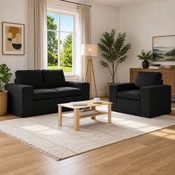 2-Piece Modular Fabric Sofa Set in Black