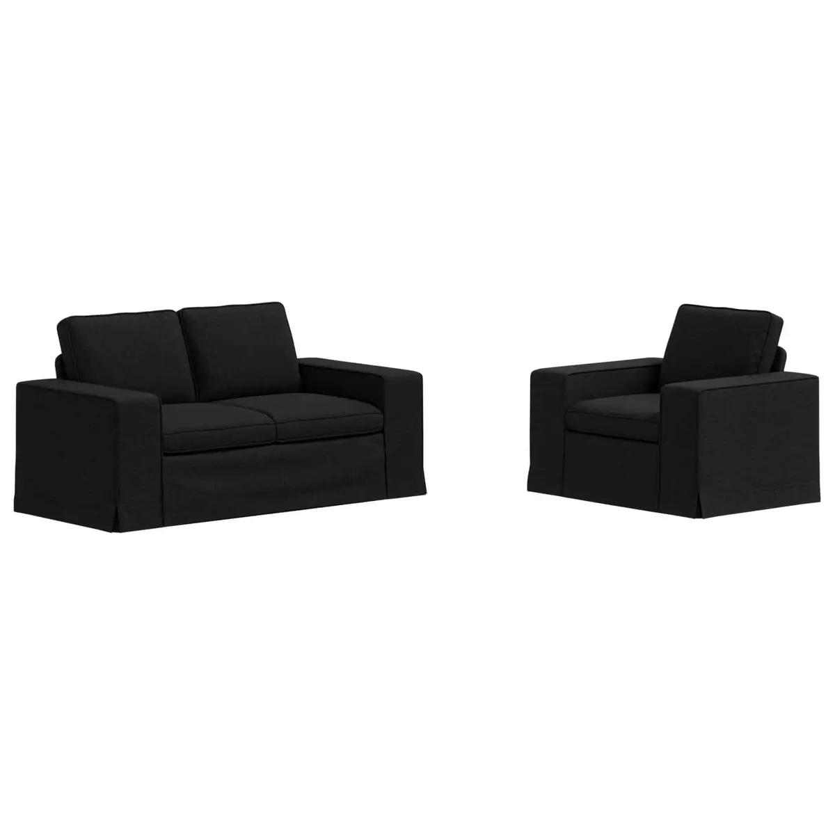 2-Piece Modular Black Fabric Sofa Set Modern Sectional Couch