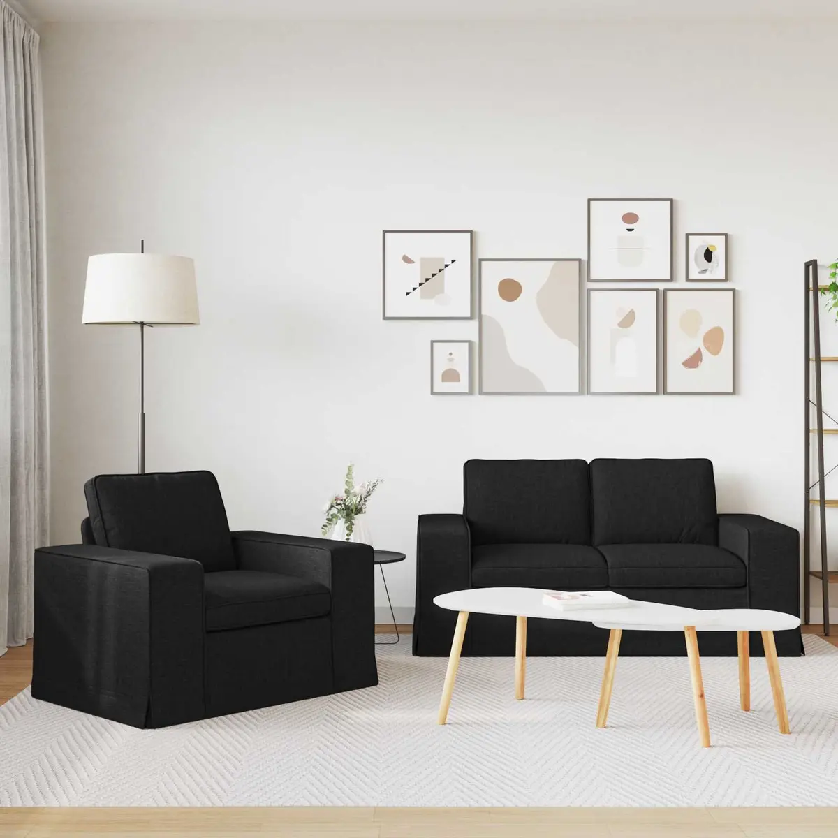 2-Piece Modular Black Fabric Sofa Set Modern Sectional Couch
