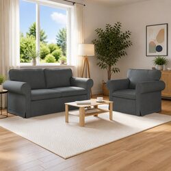 Grey Fabric 2-Piece Sofa Set for Modern Living Rooms