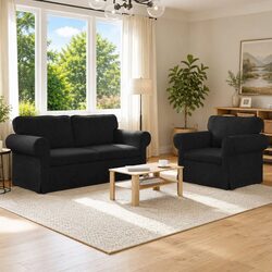 Inviting 2-Piece Modular Sofa Set in Black Fabric