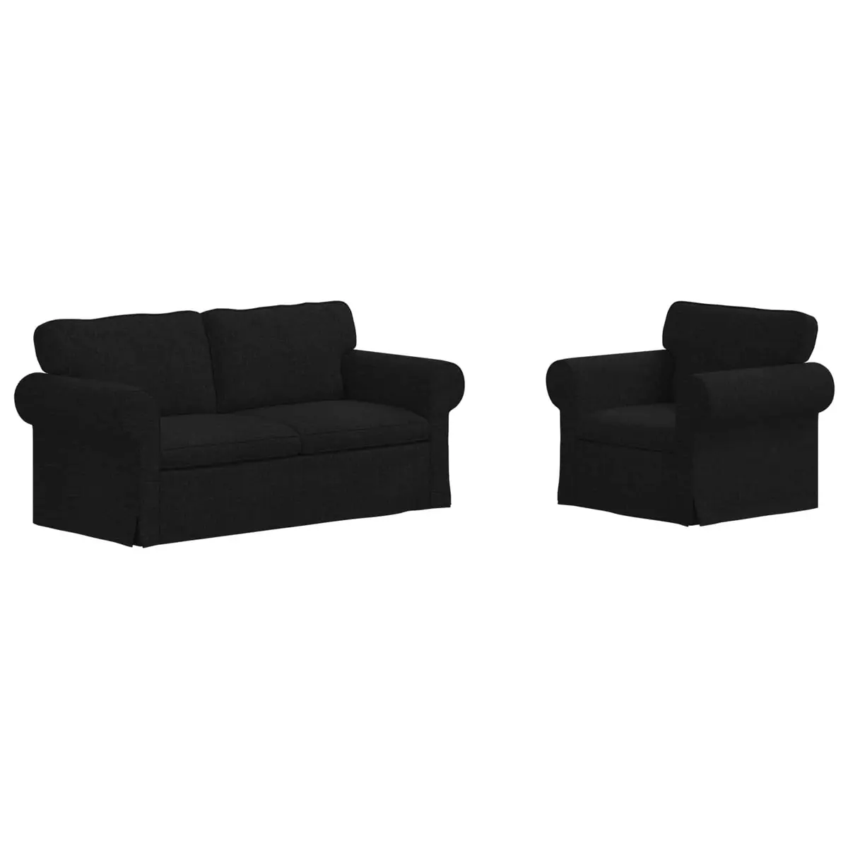 2-Piece Modular Sofa Set Black Fabric Living Room Furniture Contemporary Design