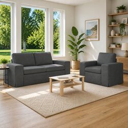 Grey Fabric 2-Piece Modular Sofa Set for Cozy Living