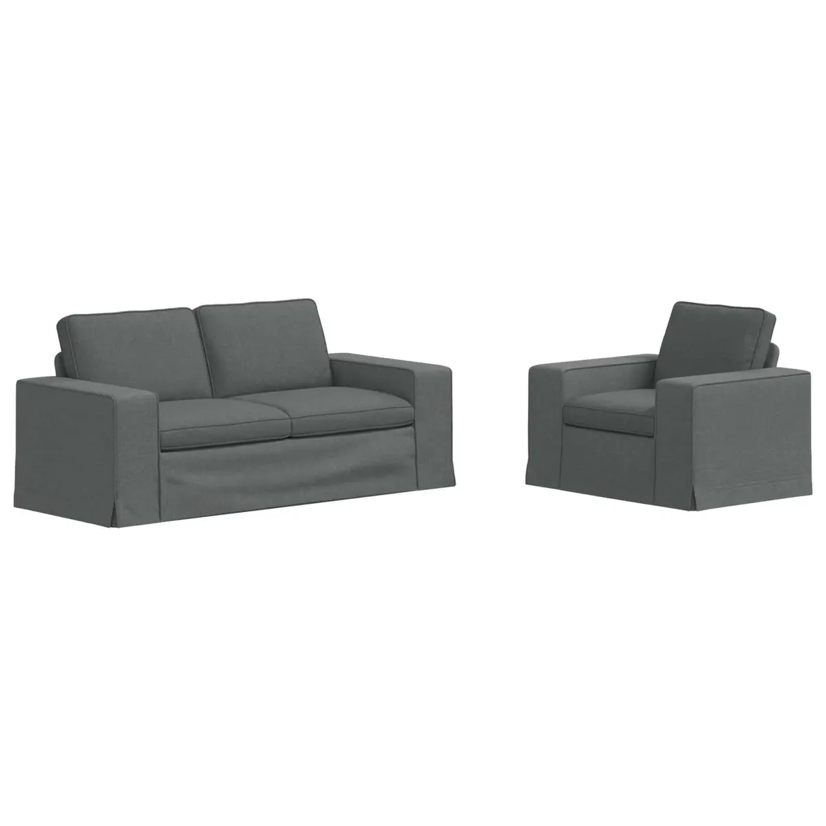 2-Piece Modular Sofa Set Grey Fabric Sectional Metal Frame Wooden Armrests Plastic Legs