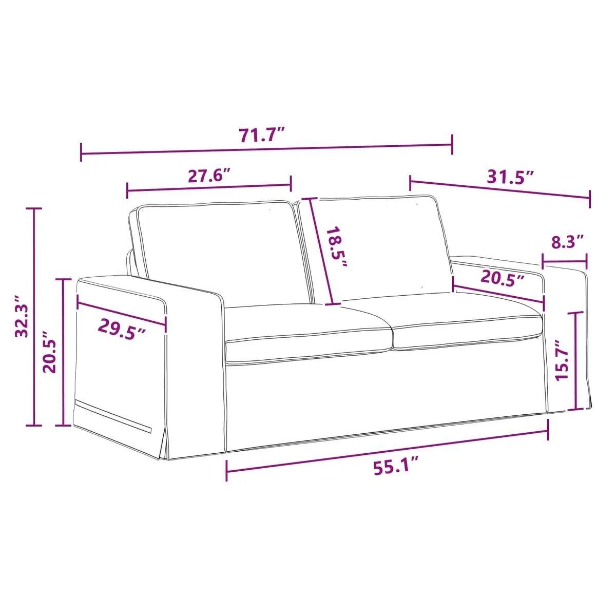 2-Piece Modular Sofa Set Grey Fabric Sectional Metal Frame Wooden Armrests Plastic Legs