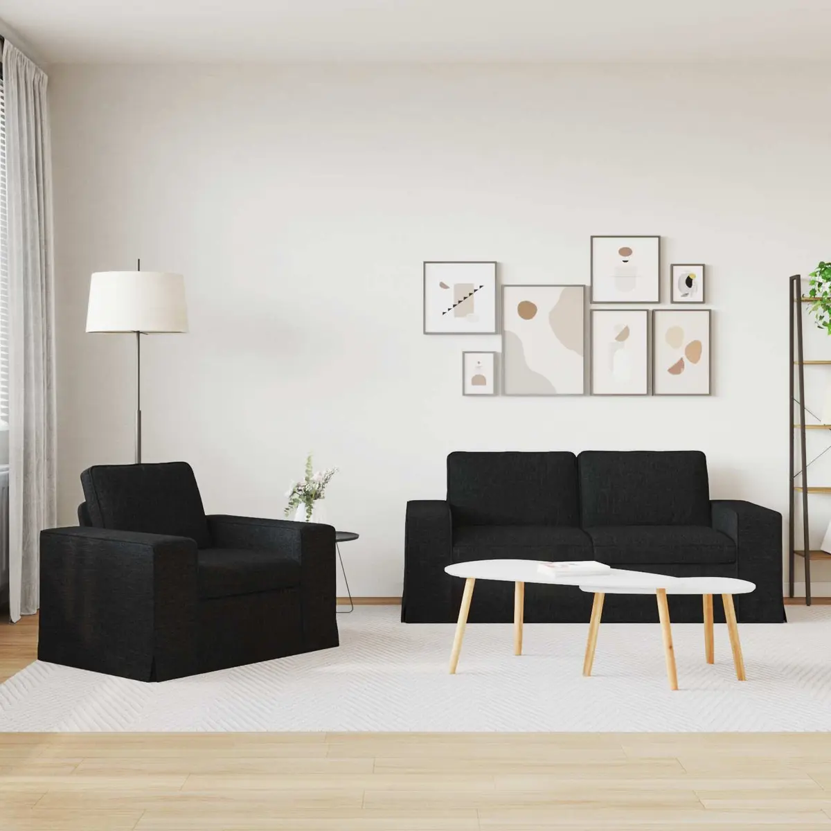 Sofa Set Black Modular Sectional 182 x 80 x 82 cm Fabric