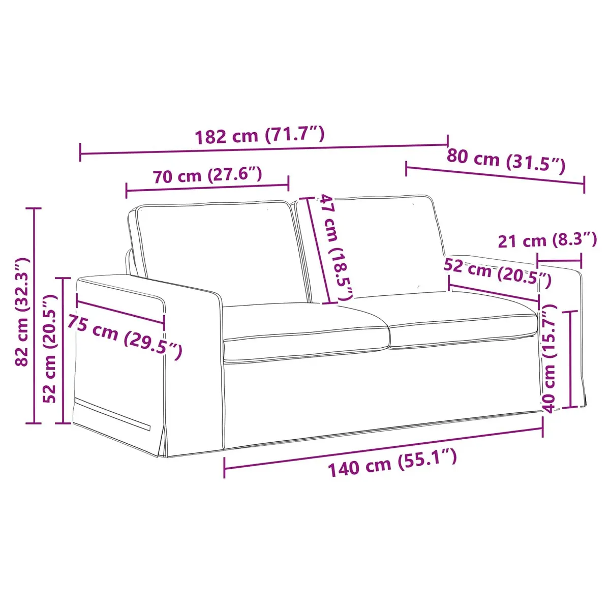 Sofa Set Black Modular Sectional 182 x 80 x 82 cm Fabric