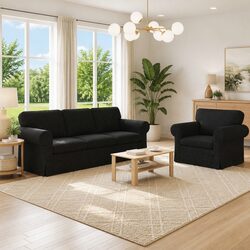 Contemporary 2-Piece Black Fabric Sofa Set