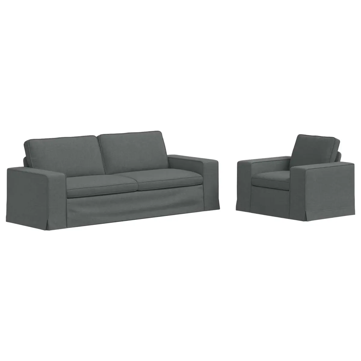 Sofa Set Modular Dark Grey Fabric 2 pcs Metal Frame Wooden Armrests