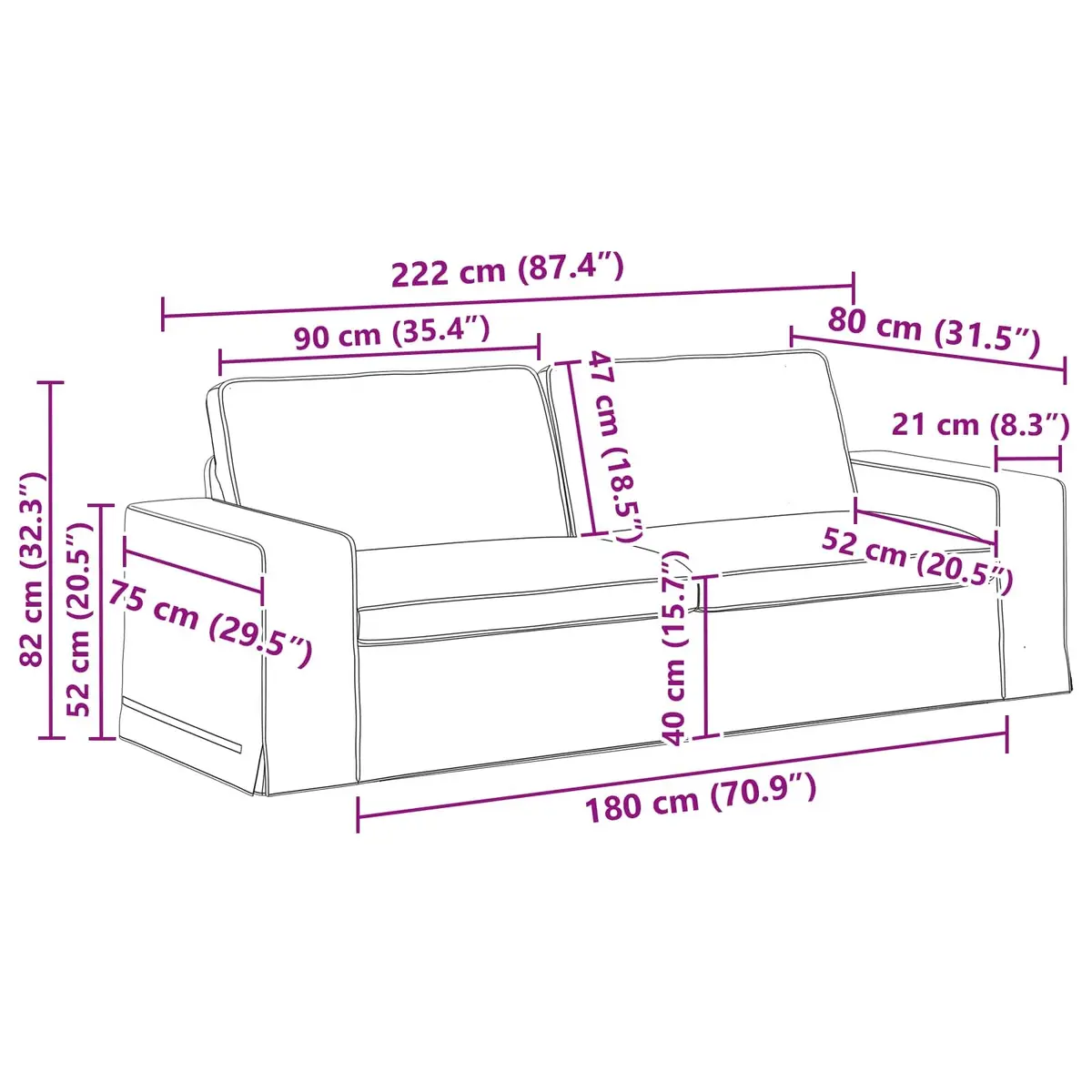 Sofa Set Modular Dark Grey Fabric 2 pcs Metal Frame Wooden Armrests