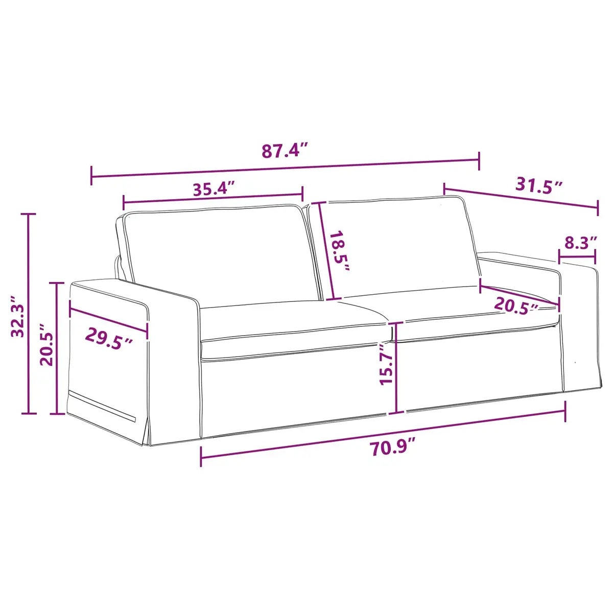 Sofa Set Modular Dark Grey Fabric 2 pcs Metal Frame Wooden Armrests