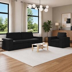 Black Modular Sectional Sofa Set 2 pcs for Living Room
