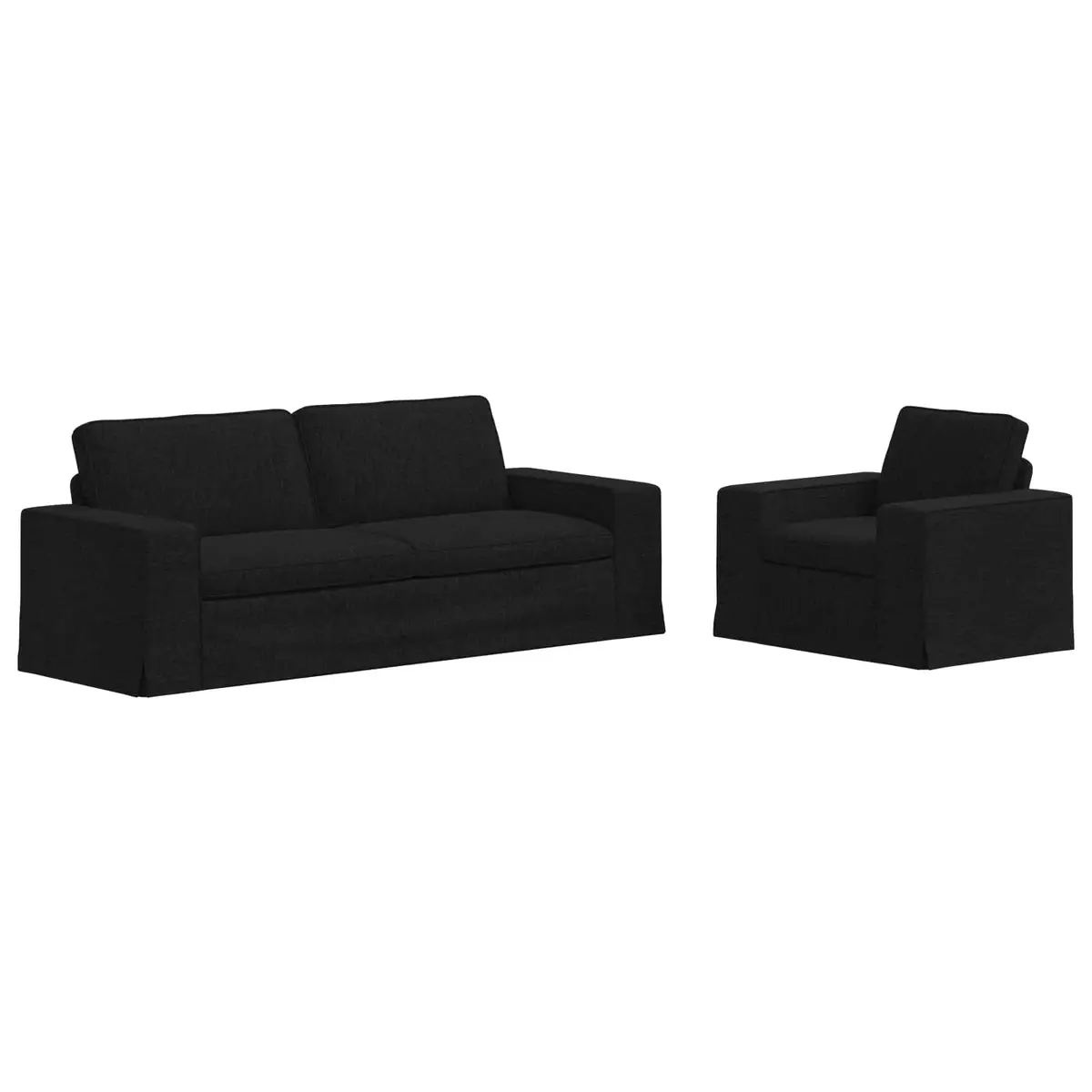 Sofa Set Black Modular Sectional 222cm Metal Frame Wooden Armrests Foam and Fibre Cushions