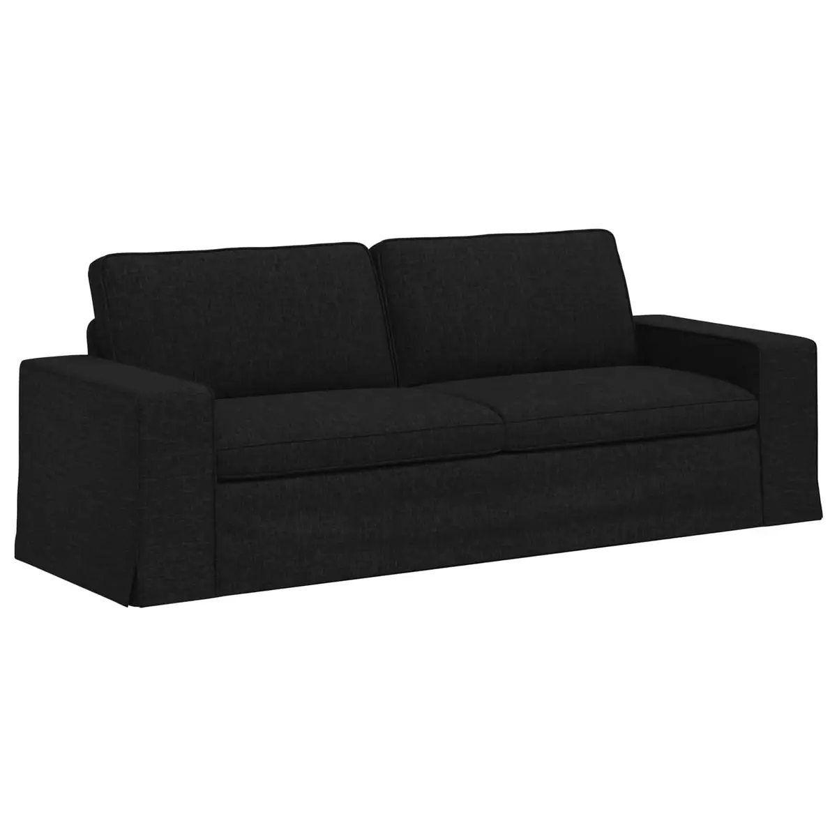 Sofa Set Black Modular Sectional 222cm Metal Frame Wooden Armrests Foam and Fibre Cushions
