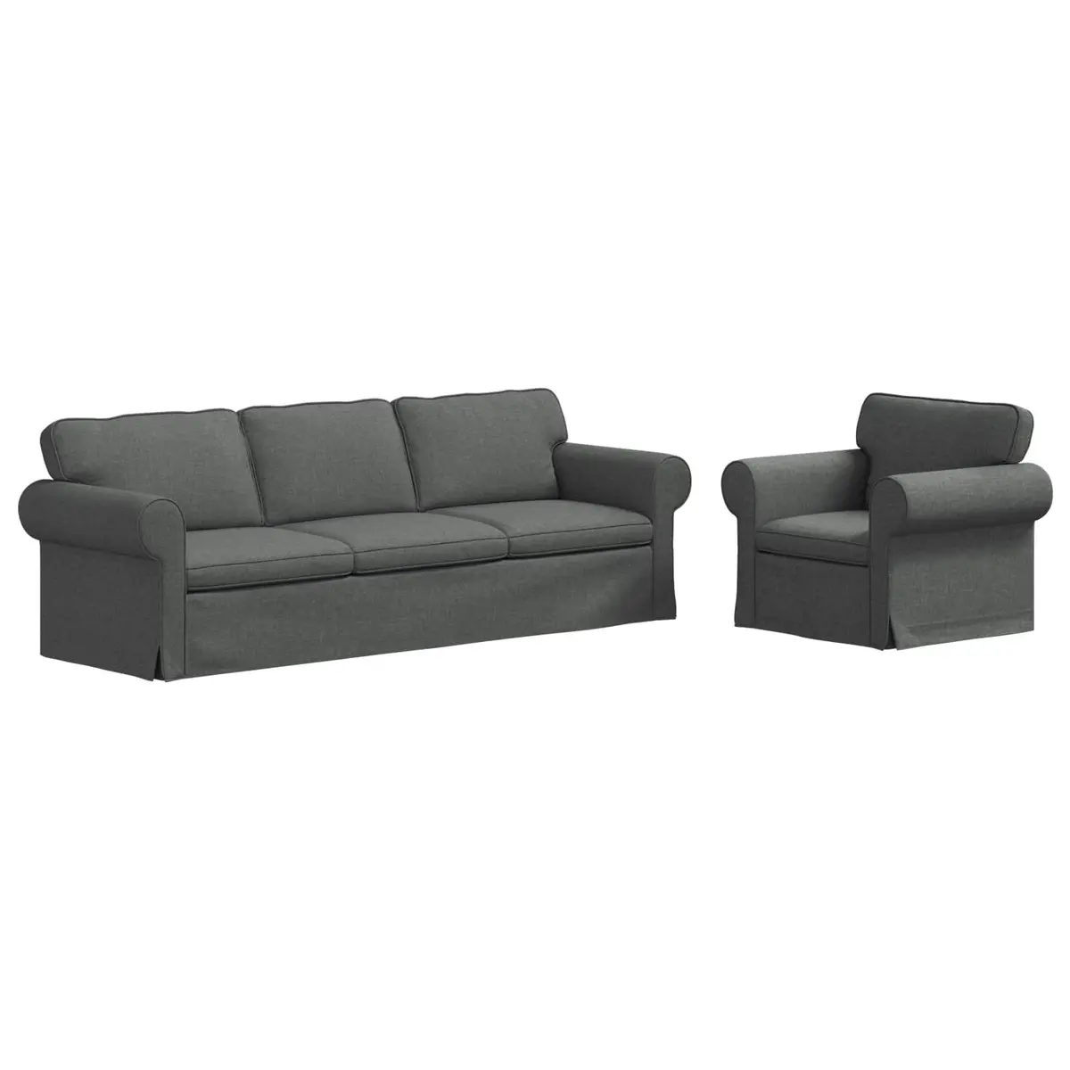 Sofa Set Dark Grey Fabric 2 Piece Modular Couch