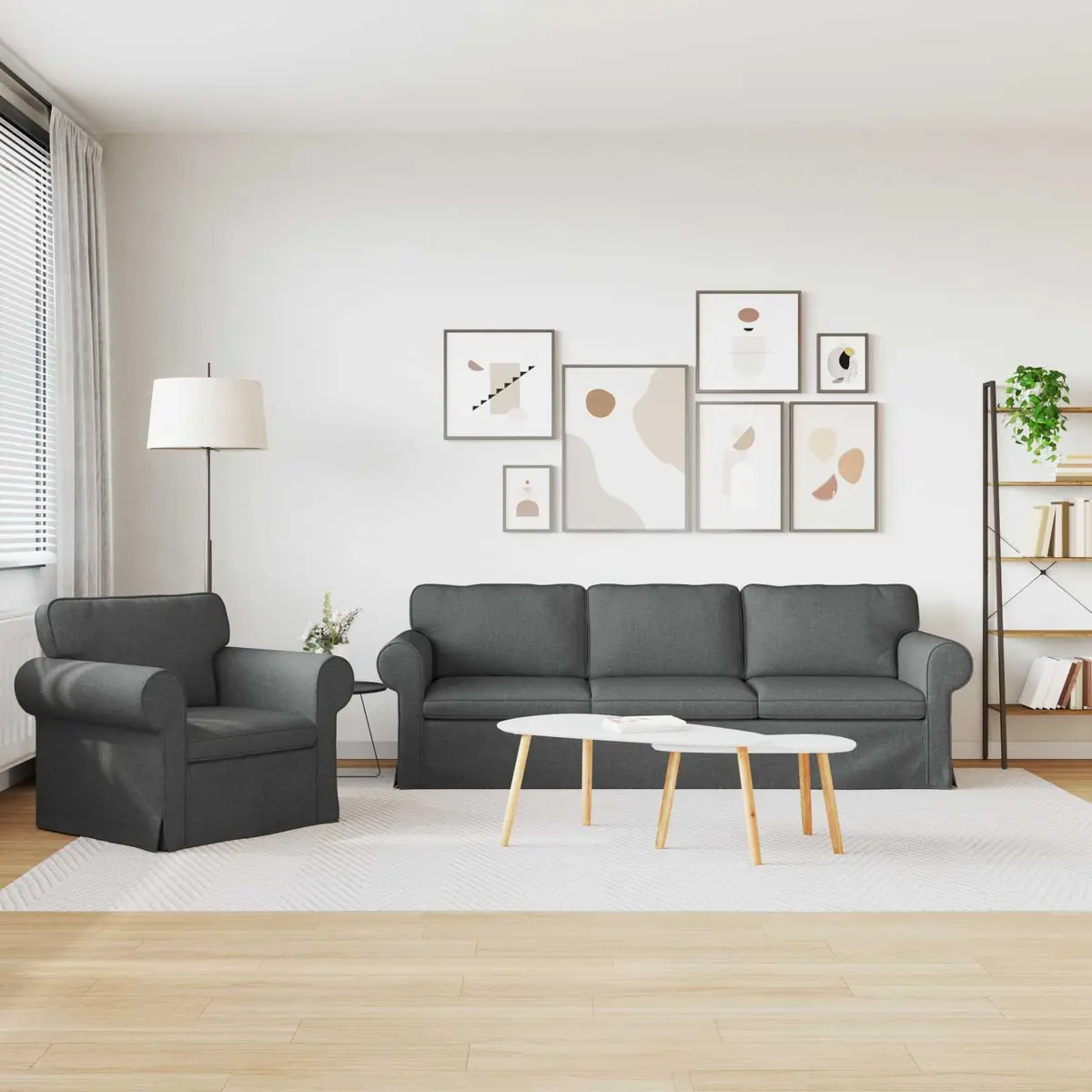 Sofa Set Dark Grey Fabric 2 Piece Modular Couch
