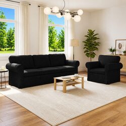 Contemporary Black Sofa Set 2 Pieces for Living Rooms