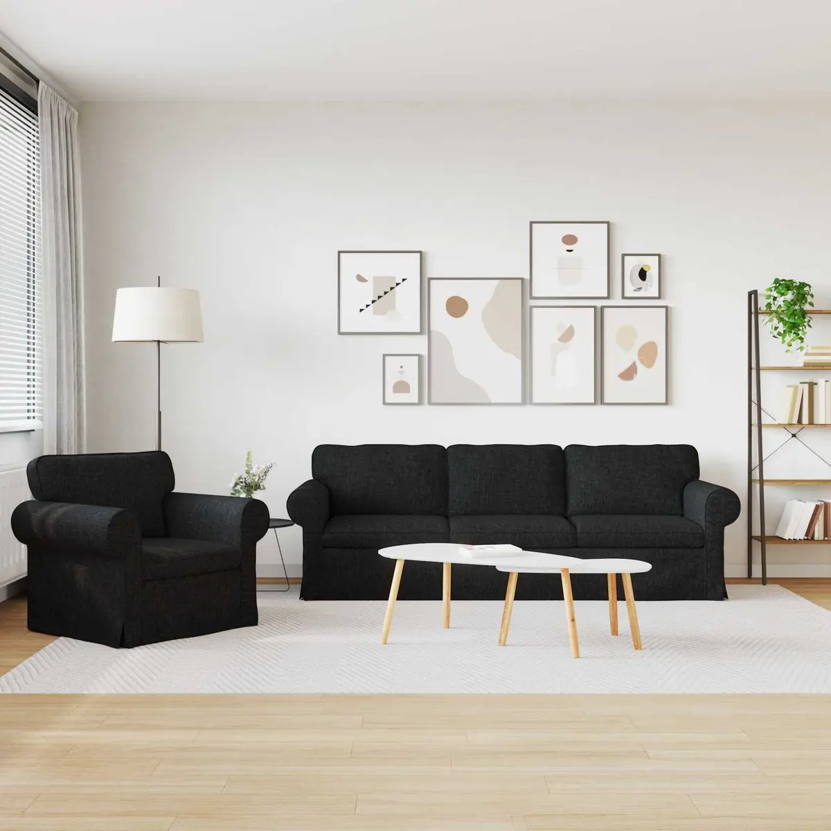 Sofa Set Black Modular 245cm Metal Frame Fabric Upholstery Engineered Wood Armrests