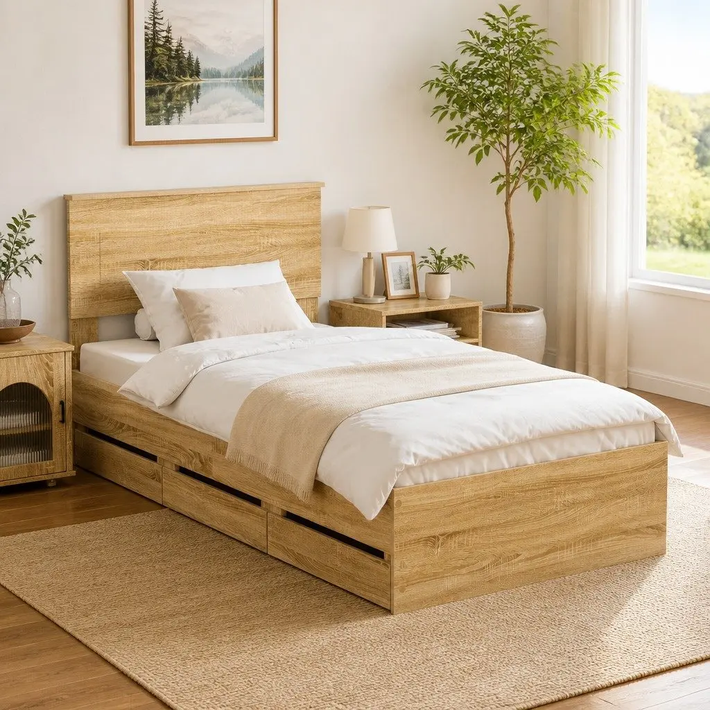 Sonoma Oak Bed Frame with Storage Drawer 90 x 190 cm