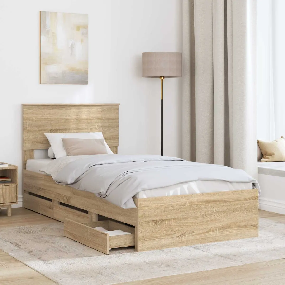 Sonoma Oak Bed Frame with Storage Drawer 90 x 190 cm