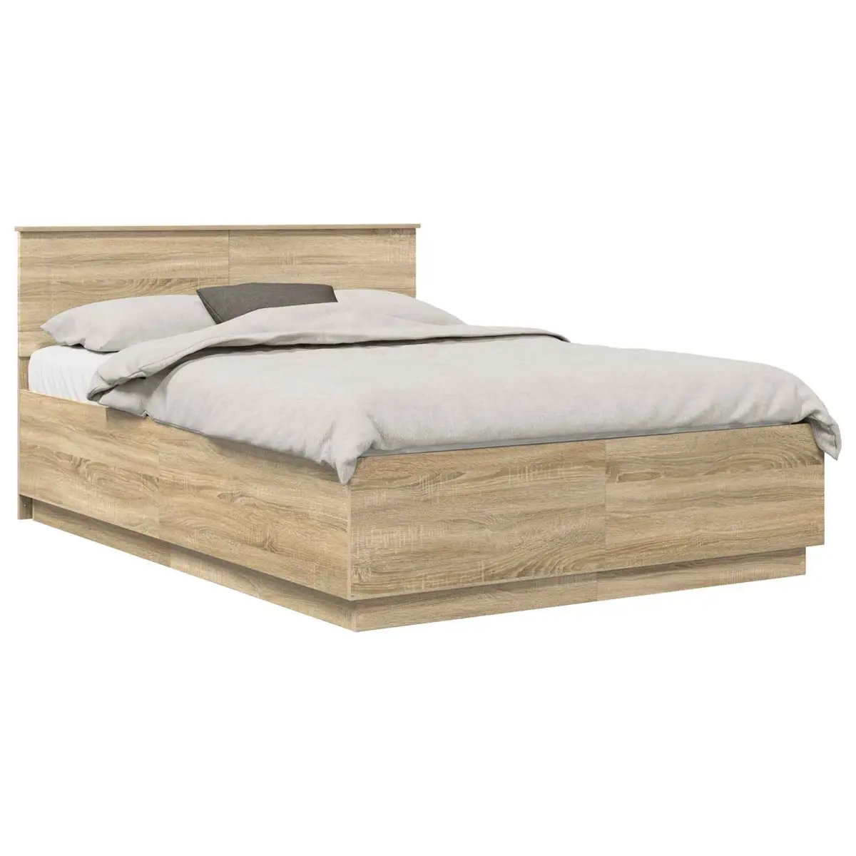 Bed Frame Brown 150x200cm Engineered Wood Adjustable Headboard LED Lights USB