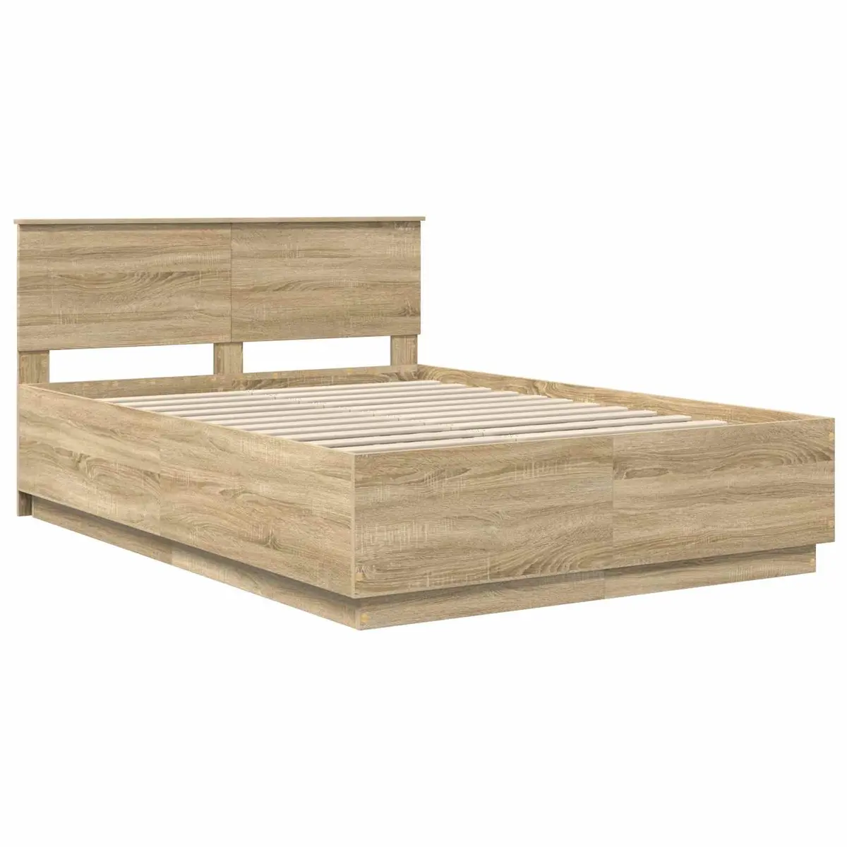 Bed Frame Brown 150x200cm Engineered Wood Adjustable Headboard LED Lights USB