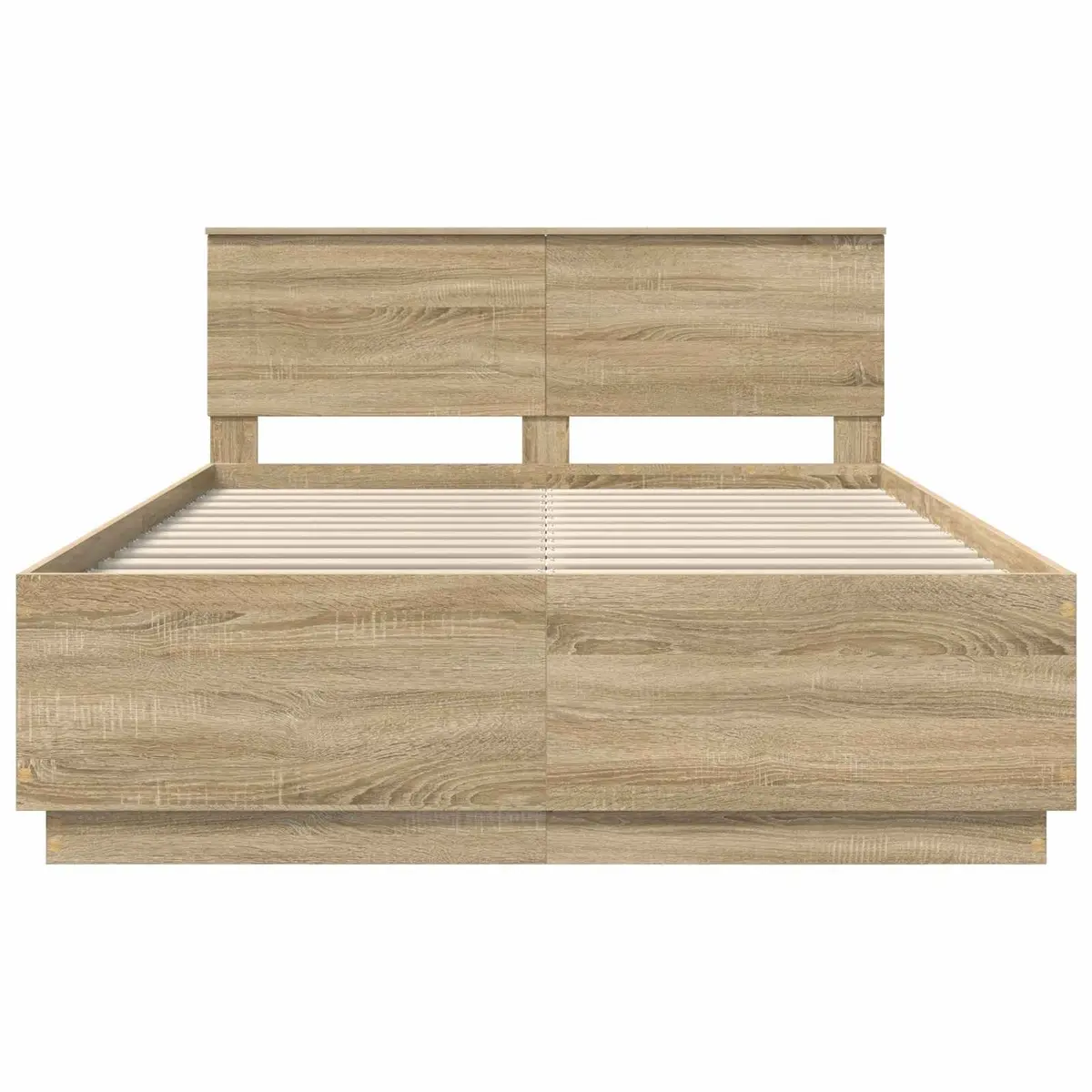 Bed Frame Brown 150x200cm Engineered Wood Adjustable Headboard LED Lights USB