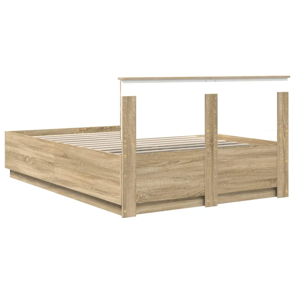 Bed Frame Brown 150x200cm Engineered Wood Adjustable Headboard LED Lights USB