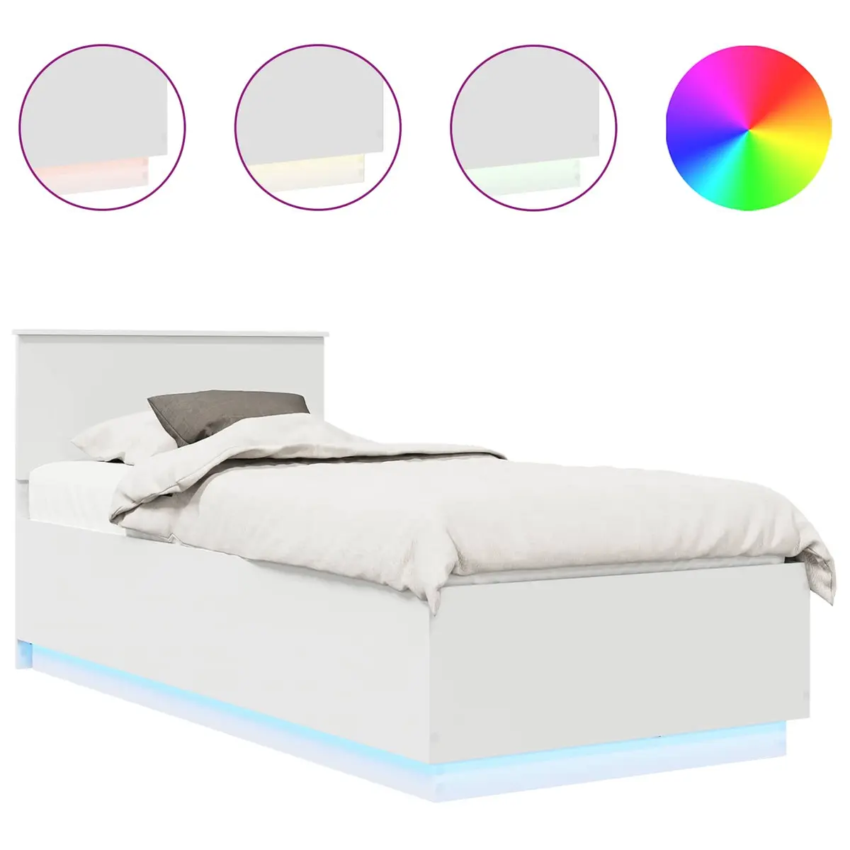 Bed Frame White 90 x 190 cm Engineered Wood Adjustable Headboard LED Lights USB