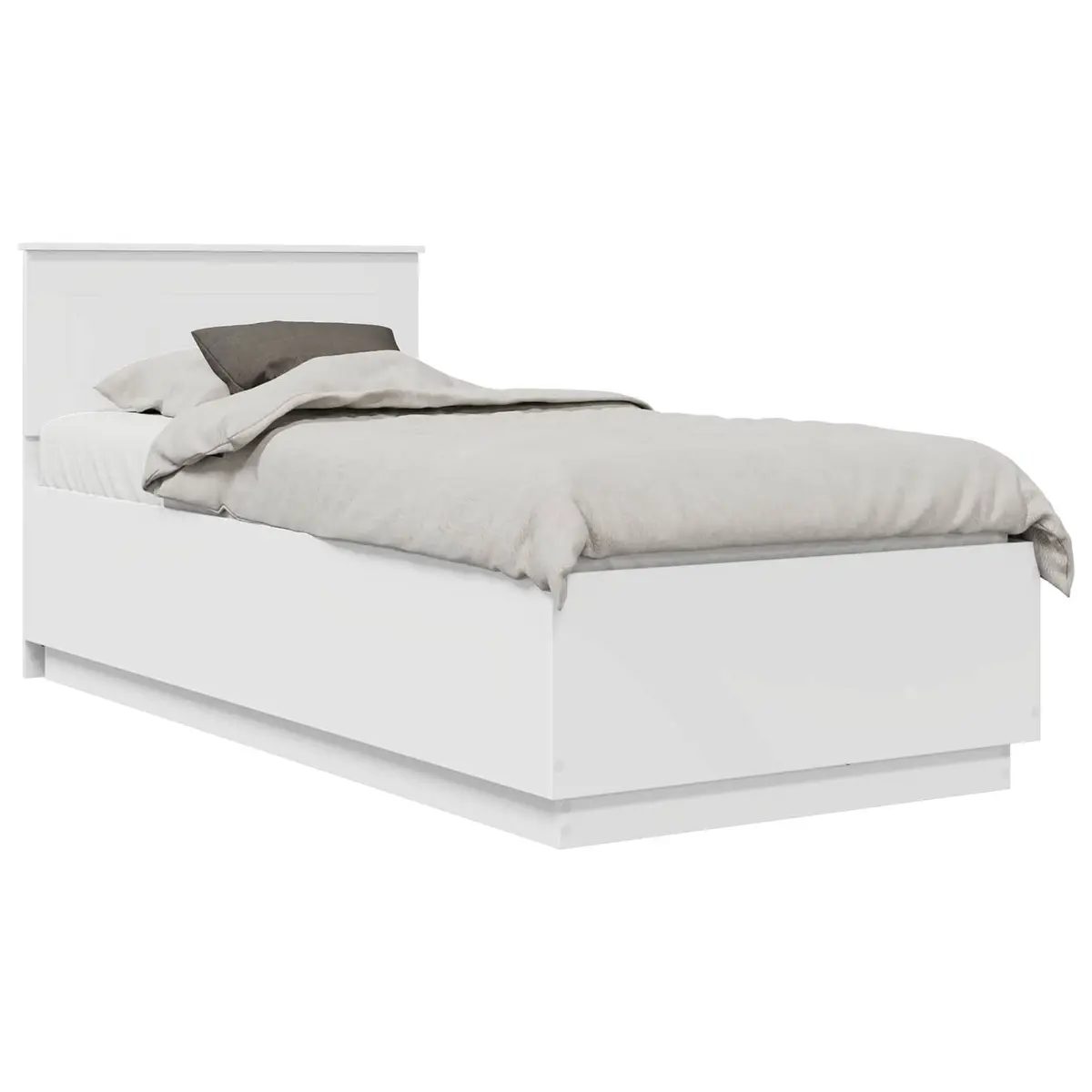 Bed Frame White 90 x 190 cm Engineered Wood Adjustable Headboard LED Lights USB