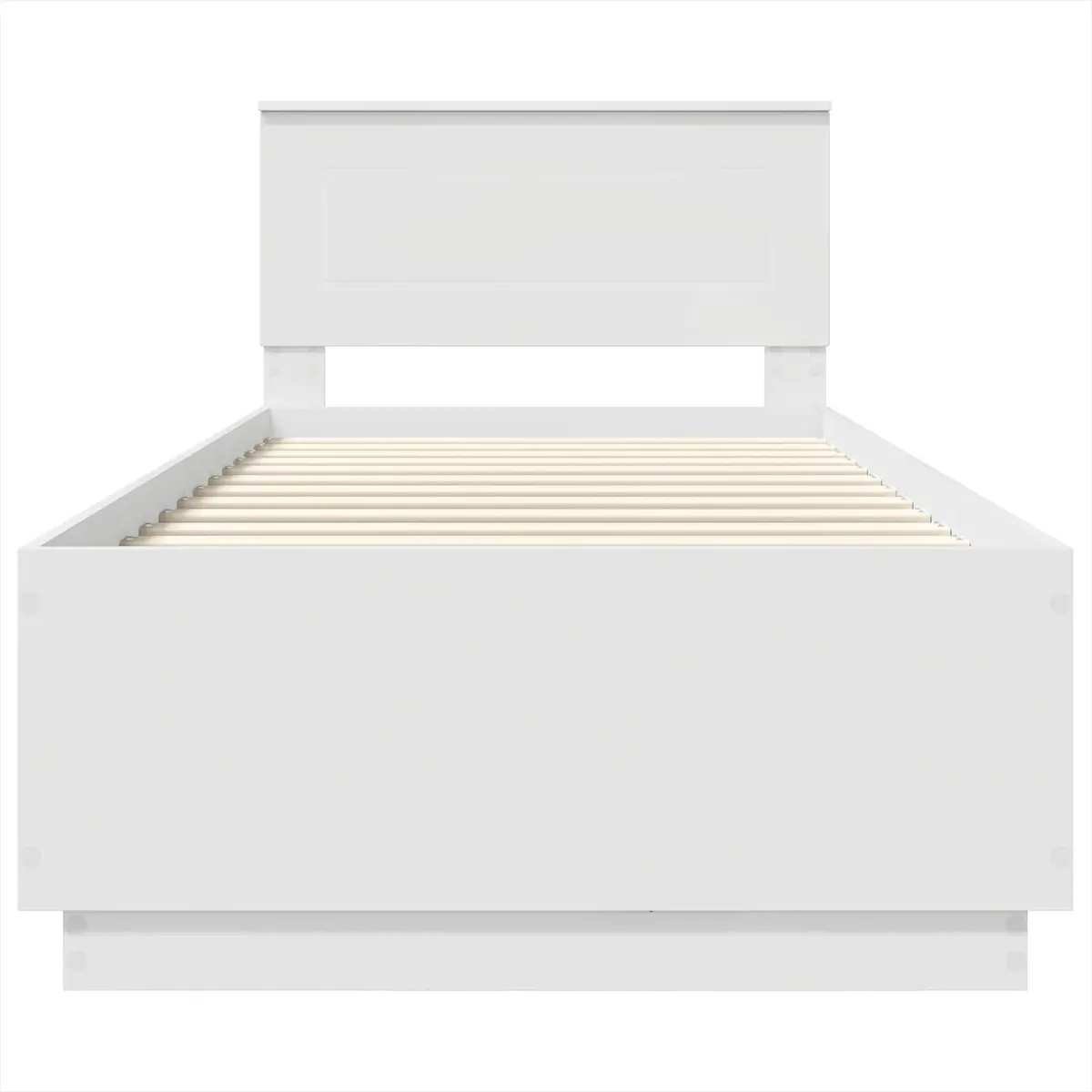 Bed Frame White 90 x 190 cm Engineered Wood Adjustable Headboard LED Lights USB
