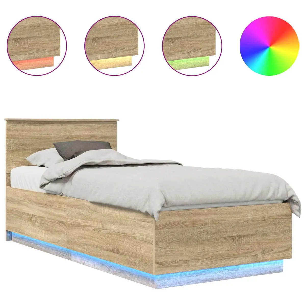 Brown Bed Frame with Headboard and USB Charging 90 x 190 cm
