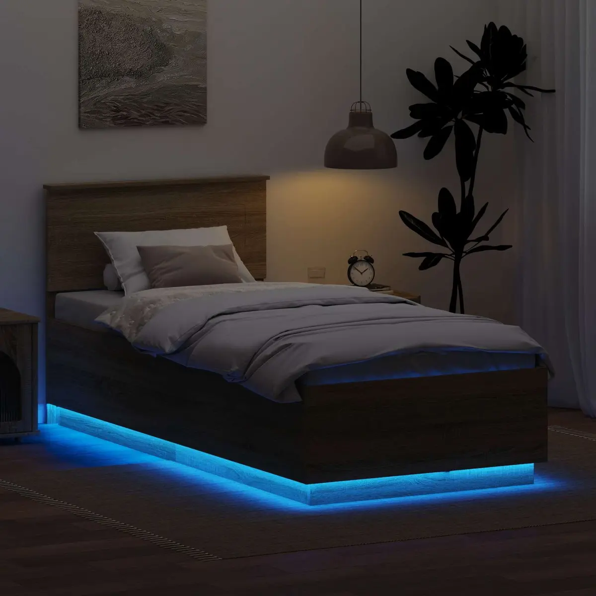 Brown Bed Frame with Headboard and USB Charging 90 x 190 cm