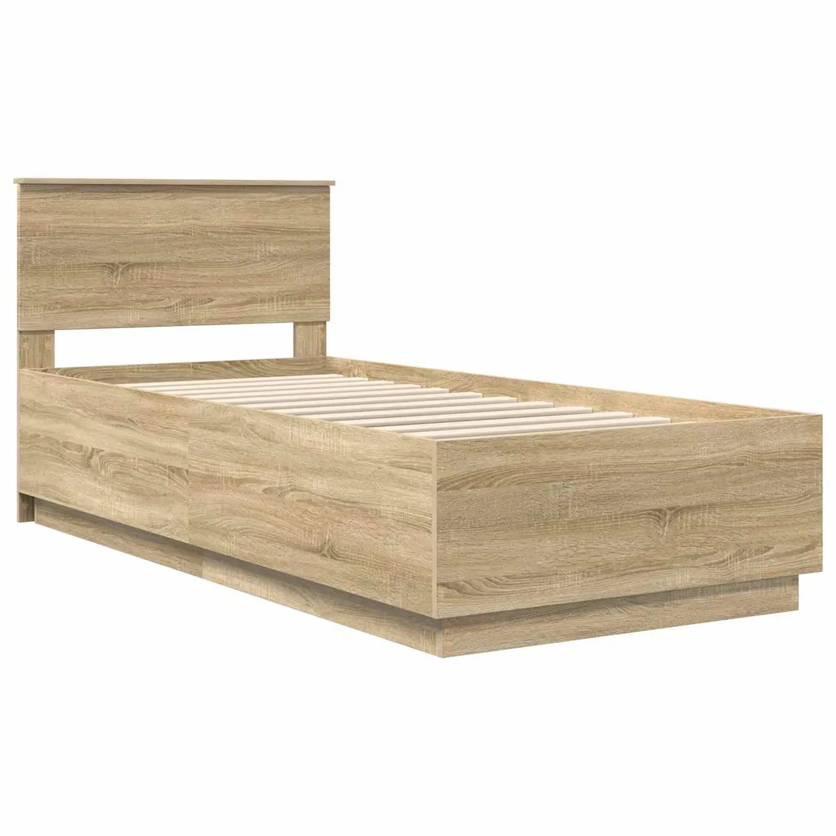 Brown Bed Frame with Headboard and USB Charging 90 x 190 cm
