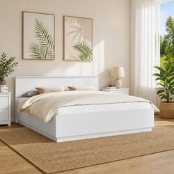 White Bed Frame with Adjustable Headboard 180 x 200 cm