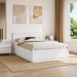 White Bed Frame with Adjustable Headboard 150 x 200 cm