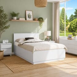 Modern White Bed Frame with Adjustable Headboard 135 x 190 cm
