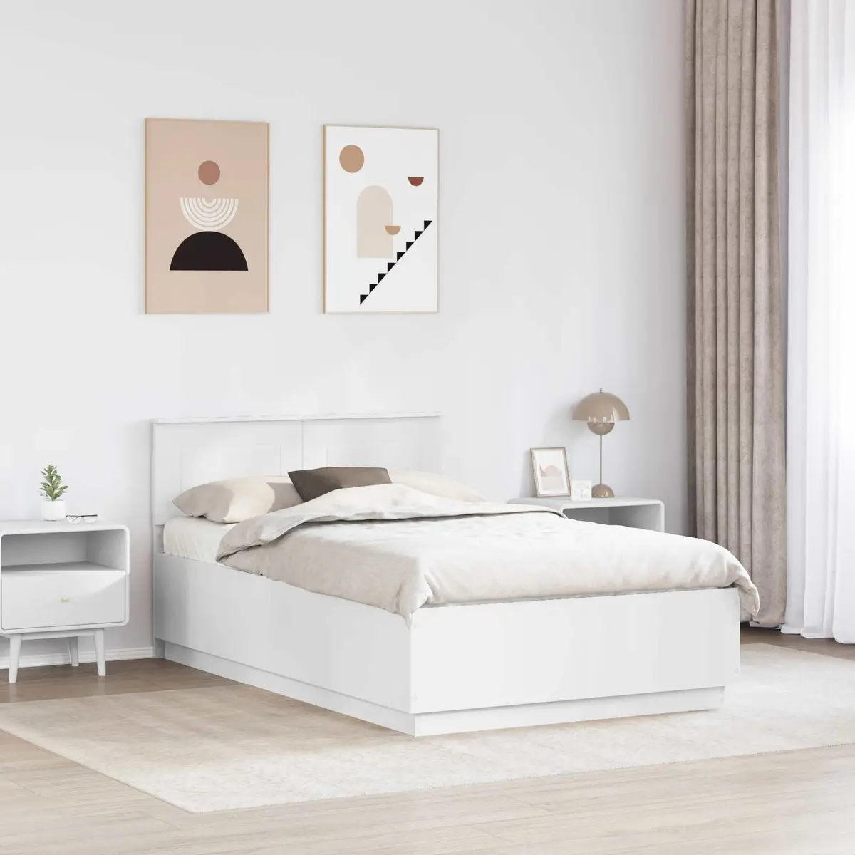White Bed Frame with Adjustable Headboard 135 x 190 cm