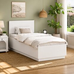 White Bed Frame with Adjustable Wall-Mounted Headboard 90 x 190 cm