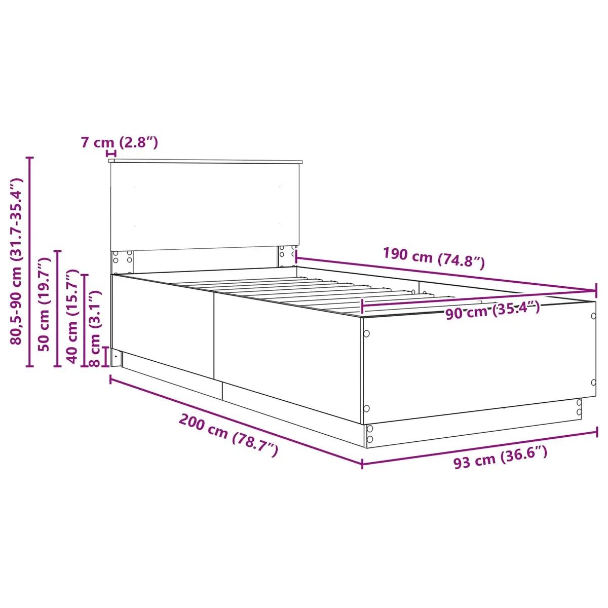 Bed Frame White 90 x 190 cm Modern Minimalist Engineered Wood