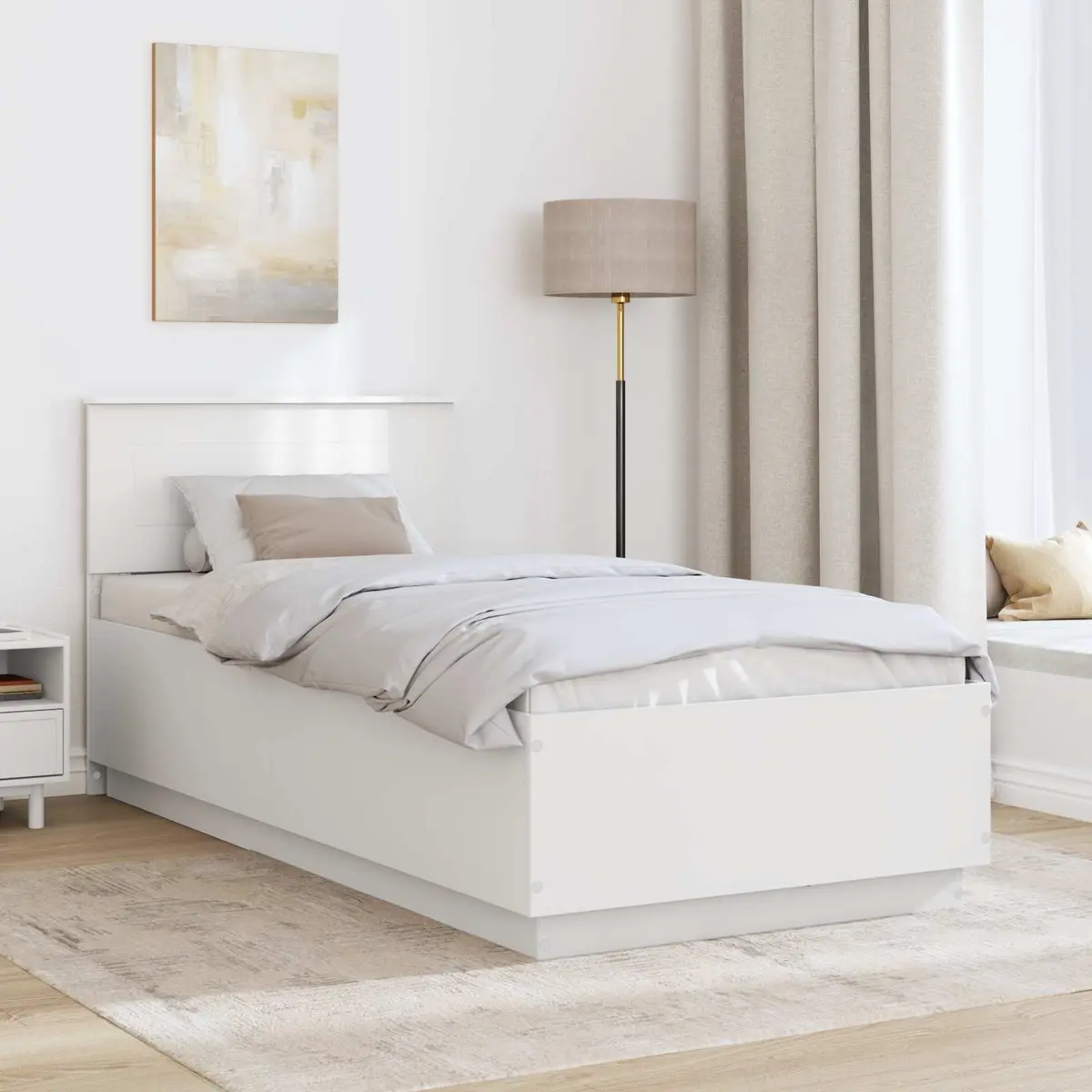 Bed Frame White 90 x 190 cm Modern Minimalist Engineered Wood