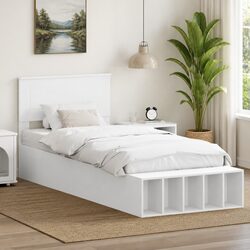 White Bed Frame with Storage and Adjustable Footboard