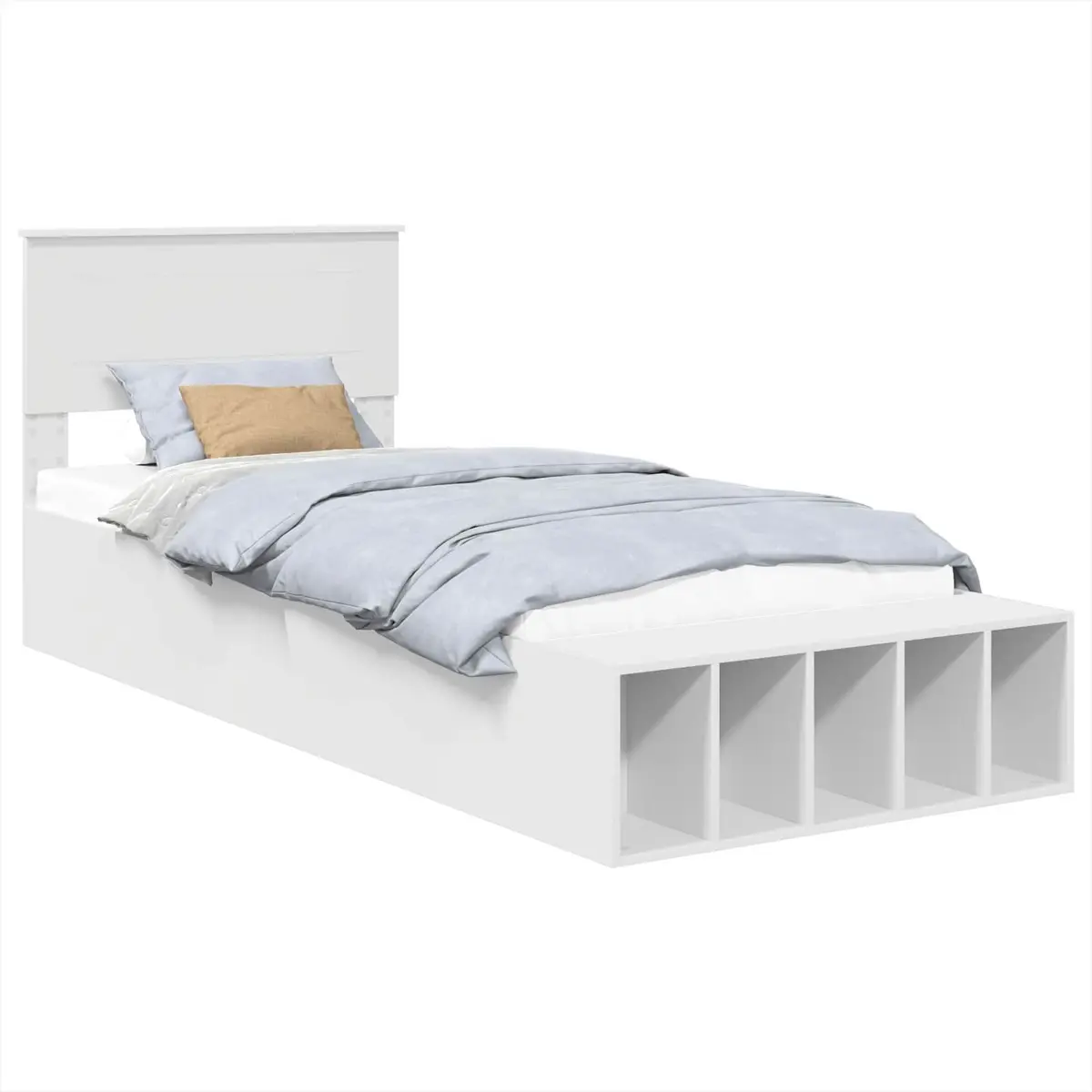 White Bed Frame with Storage and Adjustable Footboard