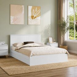 Elegant White Storage Bed with Headboard 150 x 200 cm