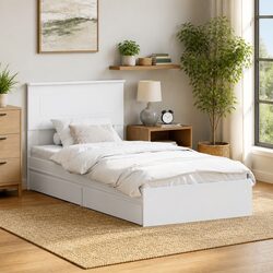 Cozy White Storage Bed Frame with Headboard 90 x 190 cm
